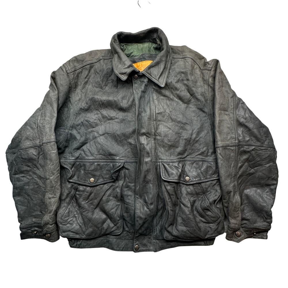 Vintage 1994 90s Timberland Leather Bomber Aviator Jacket Men Medium Distressed